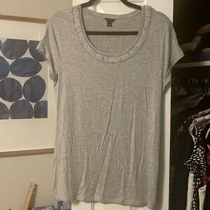 Ann Taylor Gray Scoop Neck Tee with Pearls